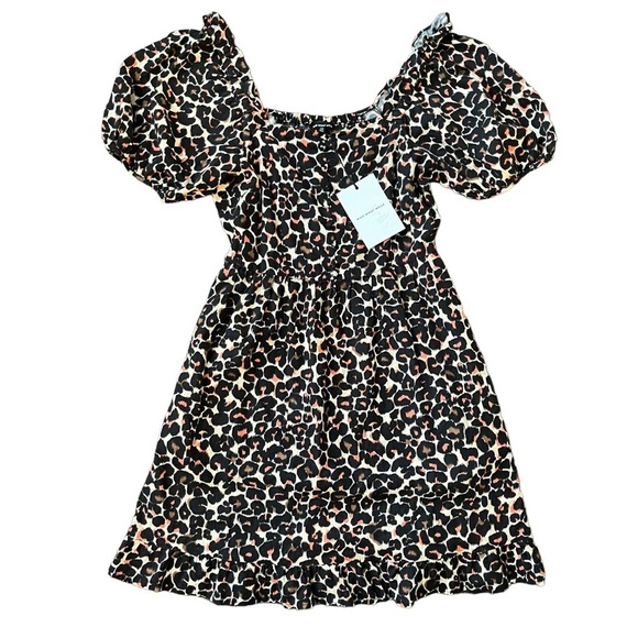 New with tags Who What Wear leopard print square neck puff sleeve mini dress XS - Picture 2 of 8